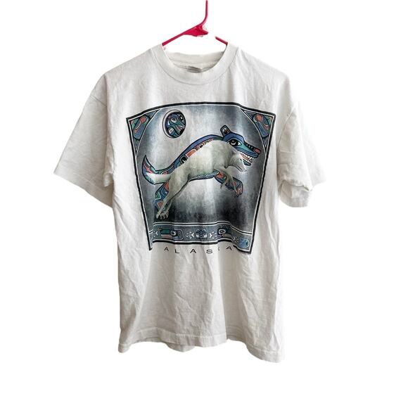 Vintage ‘96 Alaska Native White Wolf Single Stitch Fruit of the Loom T-Shirt - Picture 1 of 4